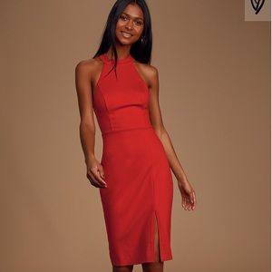 NWT Lulus Red Halter Bodycon Midi Dress
